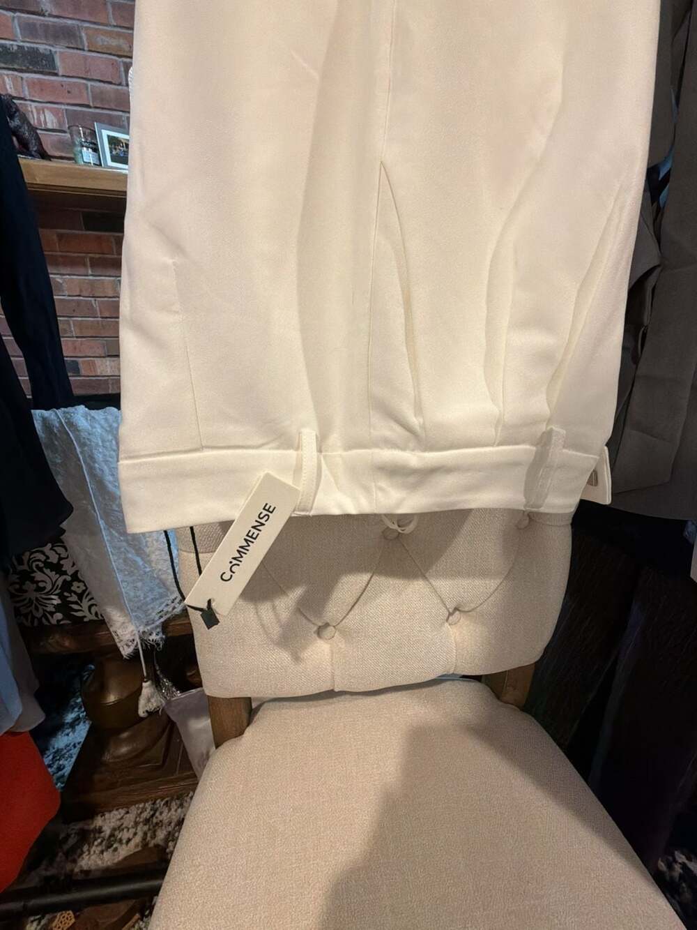Commense White Pleated High-Waist Dress Pants